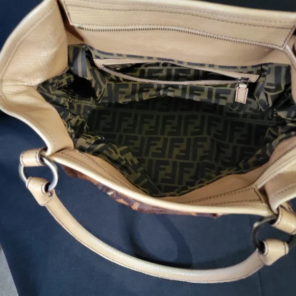 Fendi Vintage Rare Brown & Tan Pony fur Leather Hand Bag, Tiger Print - Picture 11 of 16